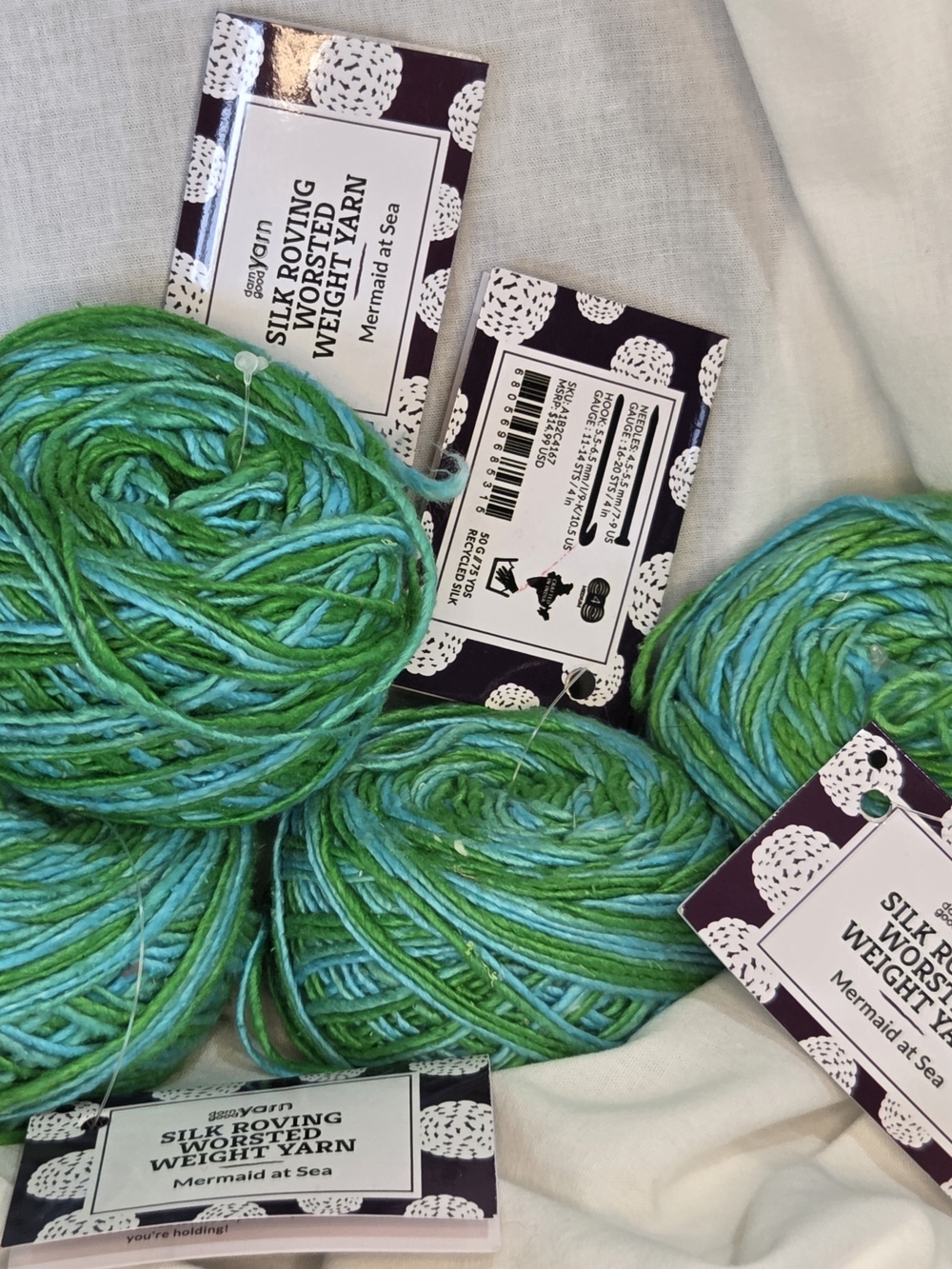 Silk Roving Worsted Weight Yarn in Mermaid at Sea - Lot Of 4